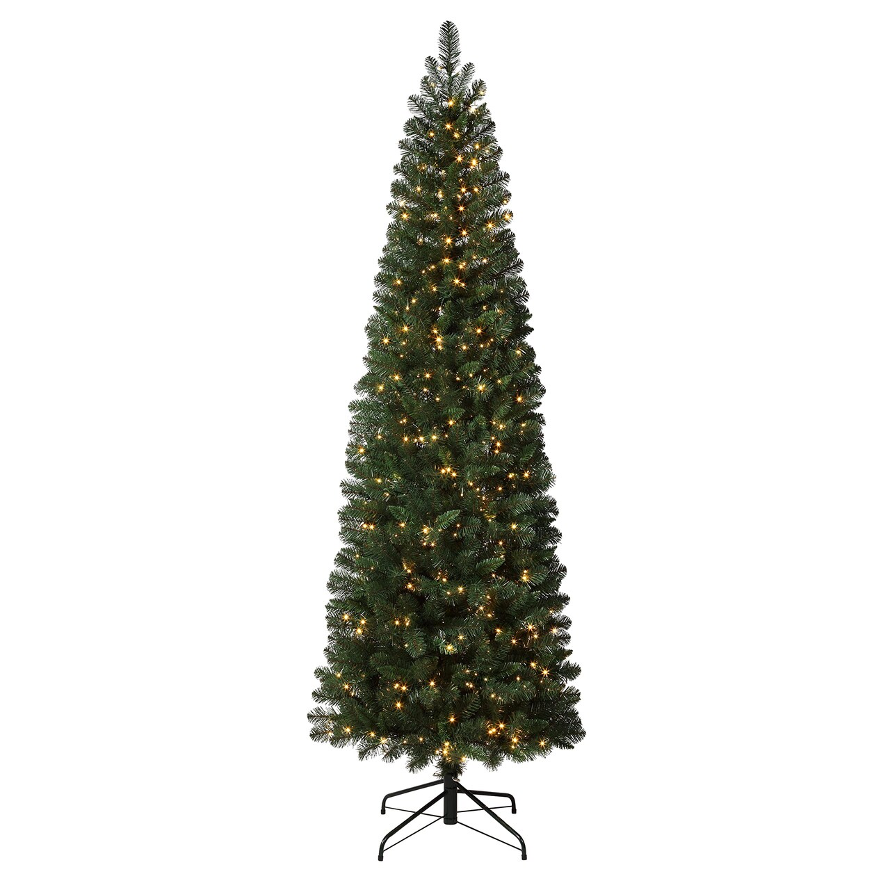 Haute Decor 7.5 Foot Pencil Deerfield Spruce Christmas Tree with Warm White Pre-Lit LED Cluster Lights and Foot Pedal